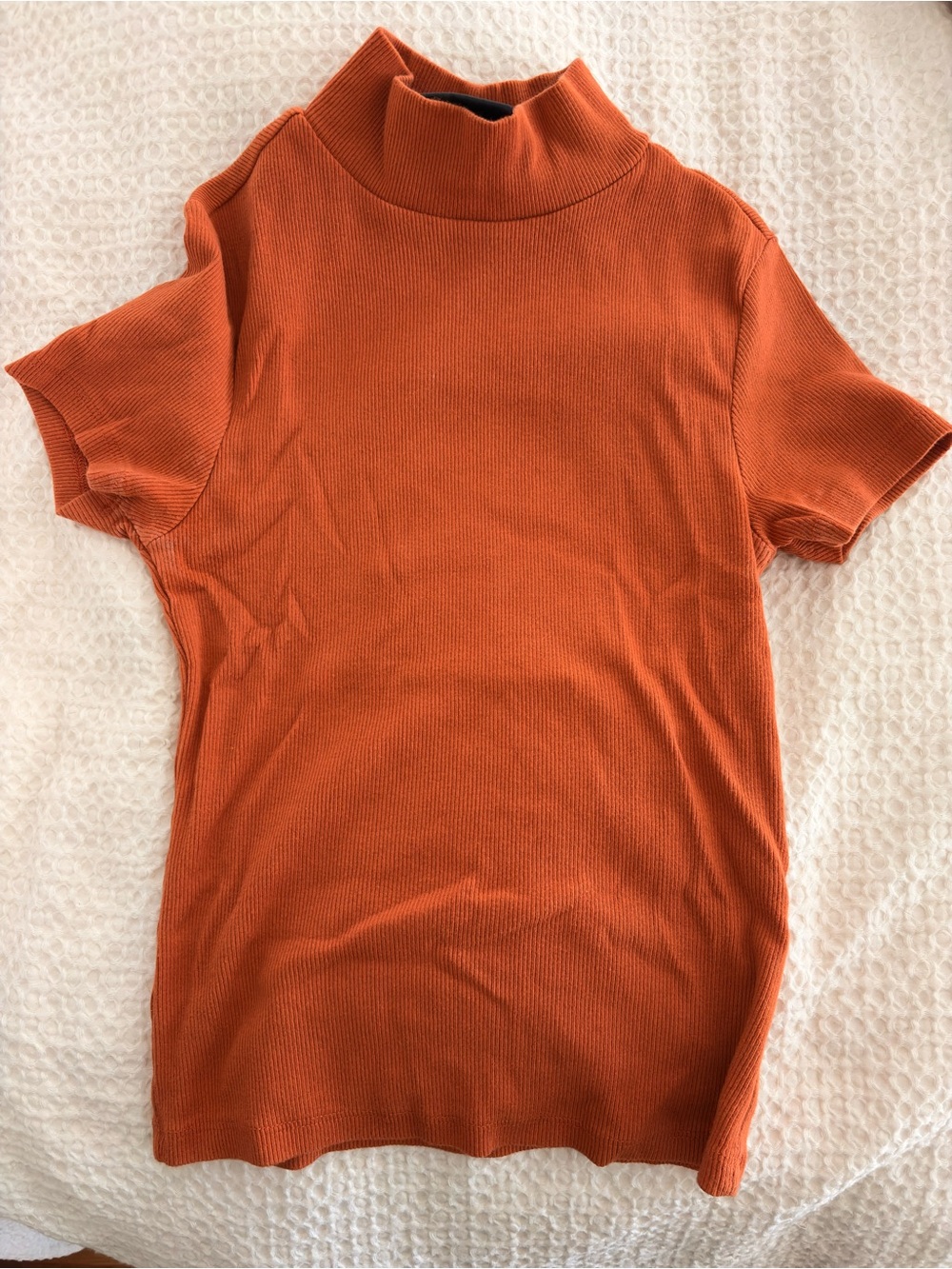 Anthropologie Maeve Ribbed Mock Neck Top in Orange
